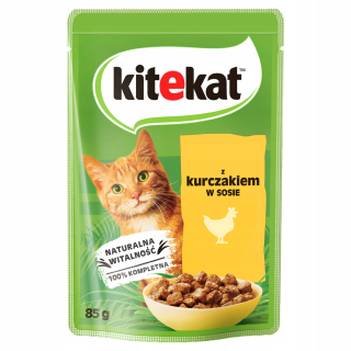 KITEKAT vrecúško 85g pre mačky, kuracie mäso v omáčke